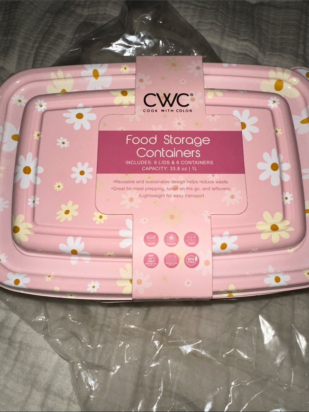CWC Pink Daisy Food Storage Containers Set of 12 - (2) 6 Packs NEW